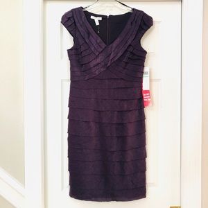 NWT London Times Shimmer Ruffled V-neck Dress